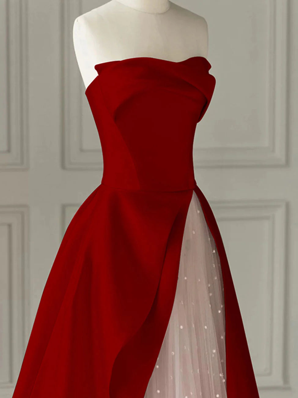 Luolandi A line Burgundy Satin Long Prom Dress Formal Dress Off Shoulder Elegant Evening Dress